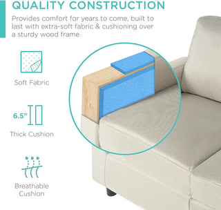 Compact Linen Sectional Sofa With Chaise & Reversible Ottoman