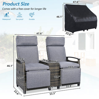 Wicker Patio Recliner Loveseat Chair