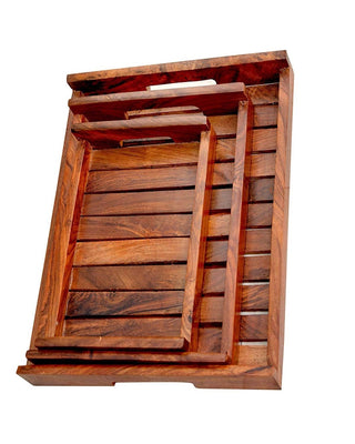 Slatted Wooden Nesting Serving Trays