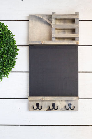 Wall-Mounted Chalkboard Mail Organizer With Key Hooks