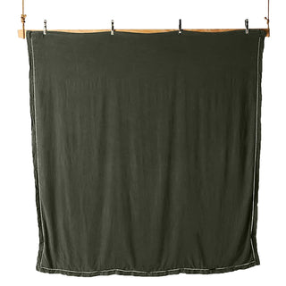 Embroidered Edge Moss Green Linen Bedding Set