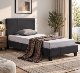 Redding Upholstered Single Bed Frame with Wooden Slats