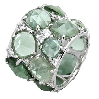 Rhodium Sterling Silver Emerald Ring