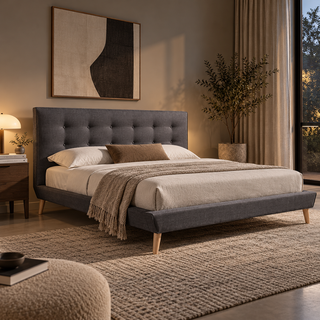 Beatrice Button Tufted Linen Fabric King Bed
