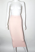 Load image into Gallery viewer, light pink calf length semi sheer pencil dress stretchy for women thrifted from wasteland san francisco
