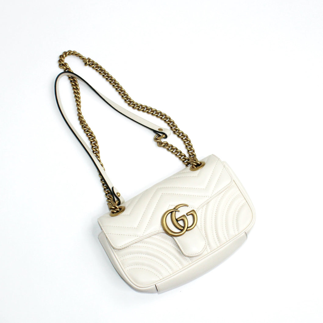 gucci mini GG marmont chain bag for women cream with gold detailing like new comes with box and dustbag
